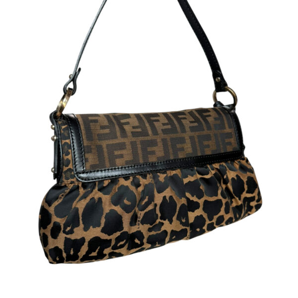 Fendi Monogram Leopard Print Chef Shoulder Bag in Brown / Gold - Image 4