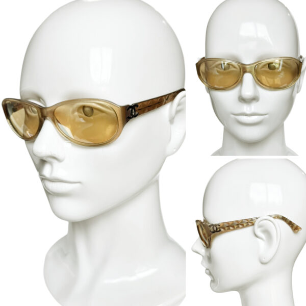 Chanel Logo Iridescent Polarised Sunglasses in Yellow-Beige / Gold - Image 4
