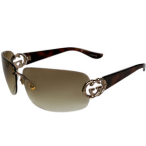 Vintage Gucci GG Logo Rimless Wraparound Sunglasses in Brown / Gold | NITRYL