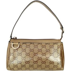 Vintage Gucci Monogram PVC D Ring Pochette Mini Shoulder Bag in Metallic Gold | NITRYL