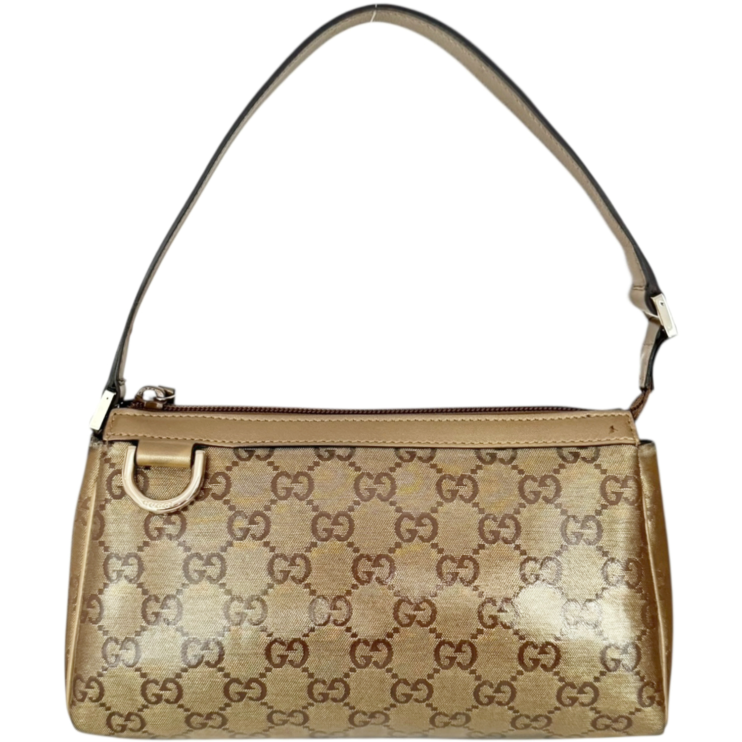 Vintage Gucci Monogram PVC D Ring Pochette Mini Shoulder Bag in Metallic Gold | NITRYL