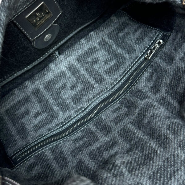 Fendi Monogram Wool Shoulder Baguette Bag in Charcoal Grey / Silver - Image 6