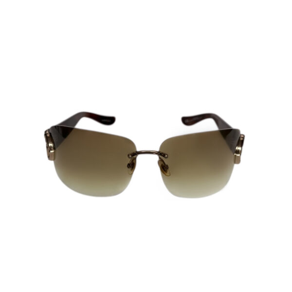 Gucci GG Logo Rimless Wraparound Sunglasses in Brown / Gold - Image 2