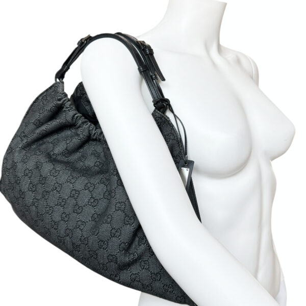 Gucci Monogram Ruched Shoulder Bag in Dark Grey / Black - Image 8