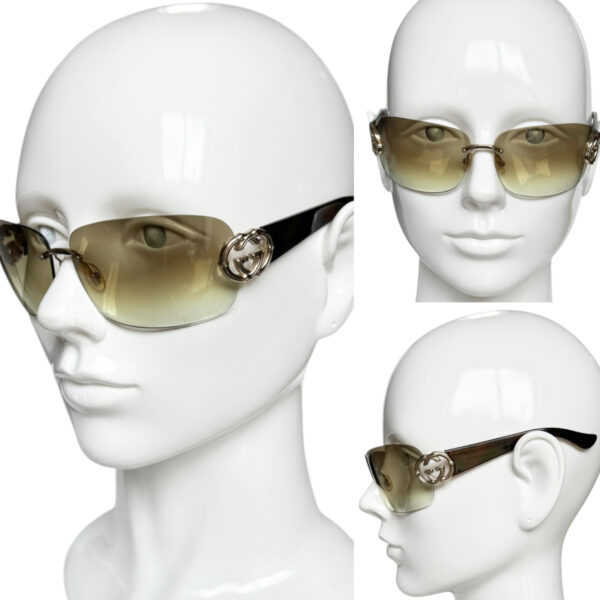 Gucci GG Logo Rimless Wraparound Sunglasses in Brown / Gold - Image 4