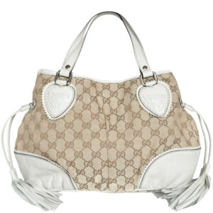Vintage Gucci Monogram Tribeca Tassel Shoulder Bag in Beige / White / Gold | NITRYL