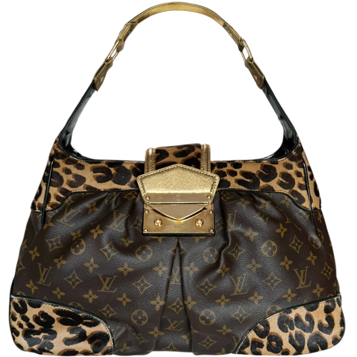 Vintage Louis Vuitton Polly Monogram Leopard Print Calfskin Shoulder Bag in Brown / Gold | NITRYL