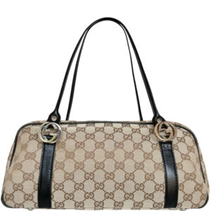 Vintage Gucci Monogram Logo Shoulder Bag in Beige / Black | NITRYL