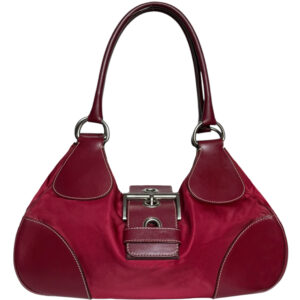 Vintage Prada Nylon Buckle Half Moon Hobo Shoulder Bag in Red / Maroon / Silver | NITRYL