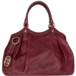 Vintage Gucci Monogram Leather Sukey Hobo Shoulder Bag in Red / Gold | NITRYL