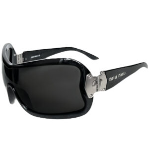 Vintage Miu Miu Logo Oversized Shield Sunglasses in Black / Silver | NITRYL