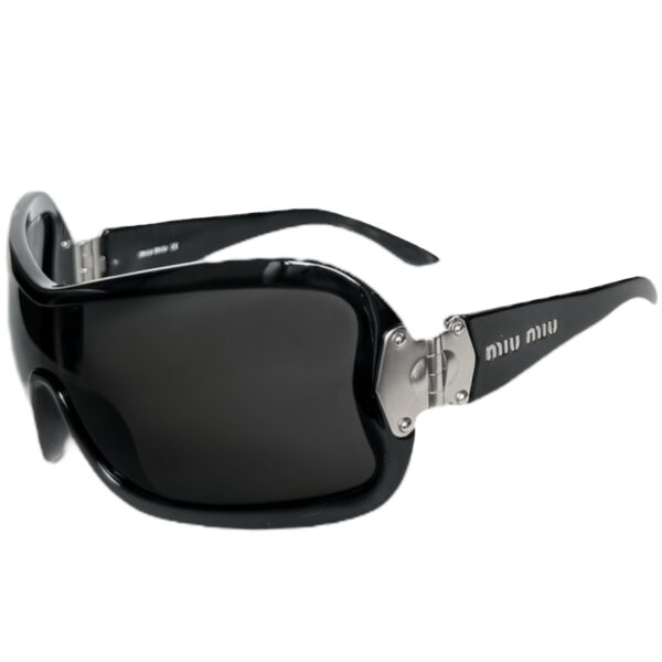 Vintage Miu Miu Logo Oversized Shield Sunglasses in Black / Silver | NITRYL