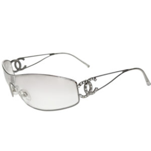 Vintage Chanel Diamante Logo Wraparound Sunglasses in Silver | NITRYL