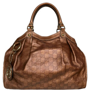Vintage Gucci Monogram Leather Sukey Hobo Shoulder Bag in Bronze / Gold | NITRYL