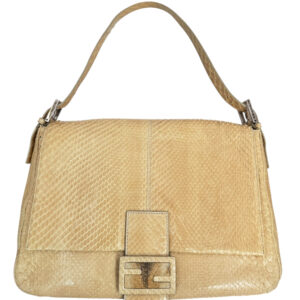 Vintage Fendi Python Exotic Shoulder Mamma Baguette Bag in Beige / Silver | NITRYL