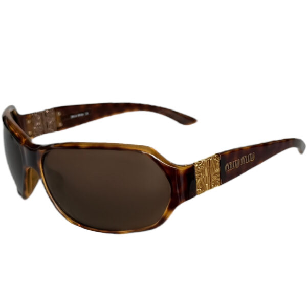 Vintage Miu Miu Logo Oversized Tortoiseshell Sunglasses in Brown / Gold | NITRYL