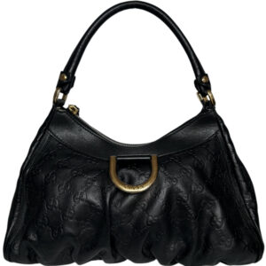 Vintage Gucci Monogram Leather D Ring Hobo Shoulder Bag in Black / Gold | NITRYL