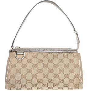 Vintage Gucci Monogram D Ring Pochette Mini Shoulder Bag in Beige / Metallic Silver / Gold | NITRYL