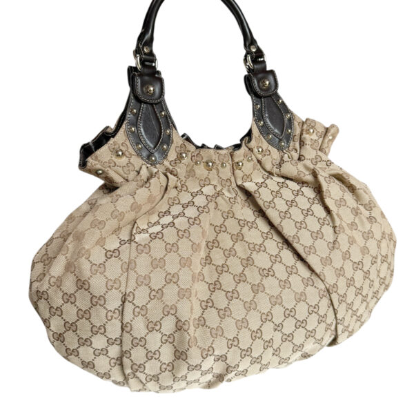 Gucci Monogram Studded Pelham Hobo Shoulder Bag in Beige / Brown / Gold - Image 2