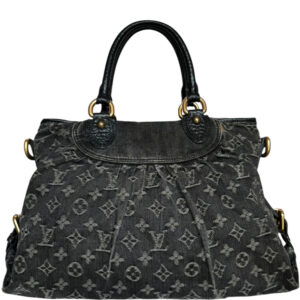 Vintage Louis Vuitton Monogram Denim Cabby Hobo Shoulder Bag in Black / Gold | NITRYL