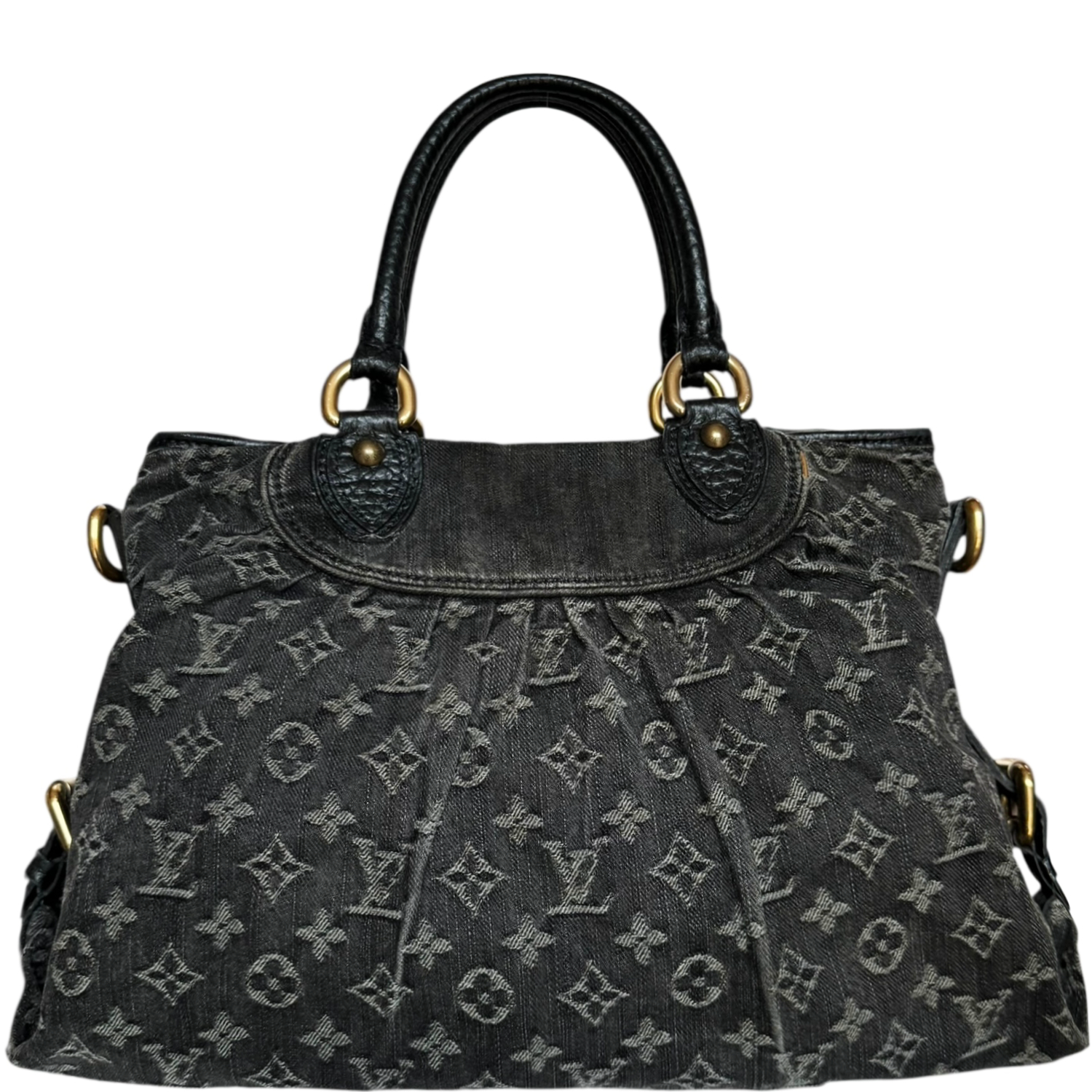 Vintage Louis Vuitton Monogram Denim Cabby Hobo Shoulder Bag in Black / Gold | NITRYL