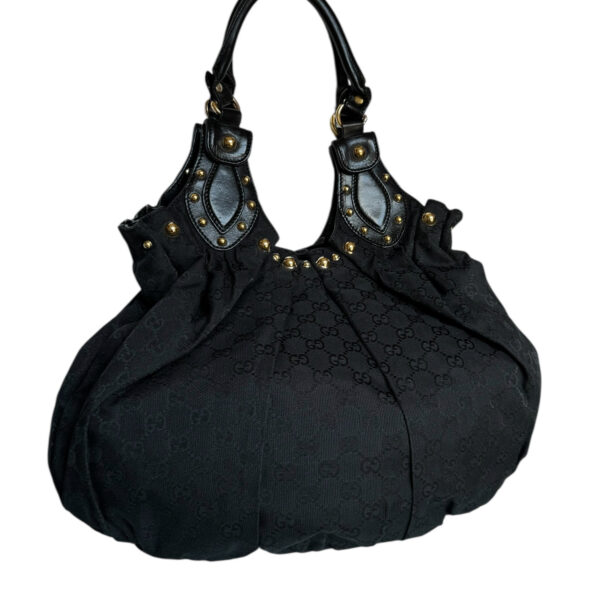 Gucci Monogram Studded Pelham Hobo Shoulder Bag in Black / Gold - Image 2