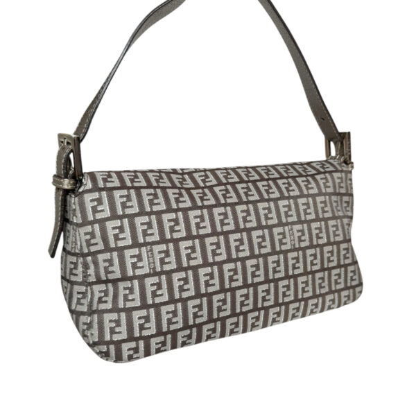 Fendi Monogram Shoulder Baguette Bag in Taupe / Metallic Silver - Image 4
