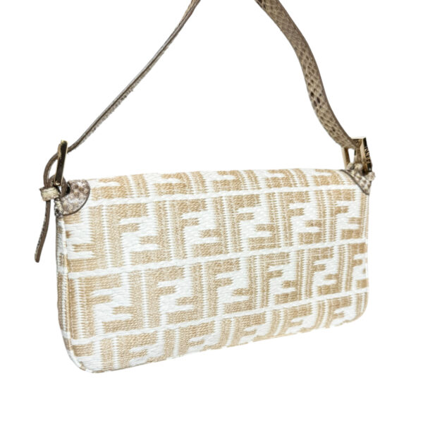 Fendi Monogram Rafia Exotic Shoulder Baguette Bag in Beige / Cream / Gold - Image 4