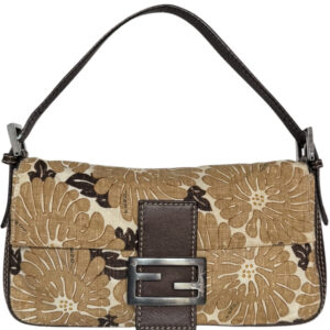 Vintage Fendi Floral Canvas Shoulder Baguette Bag in Beige / Brown | NITRYL