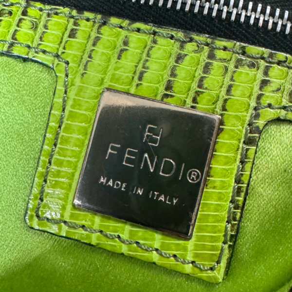 Fendi Monogram Floral Beaded Exotic Trim Shoulder Baguette Bag in Brown / Multicolour / Green - Image 6