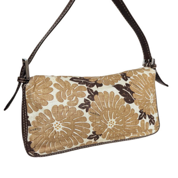 Fendi Floral Canvas Shoulder Baguette Bag in Beige / Brown - Image 4