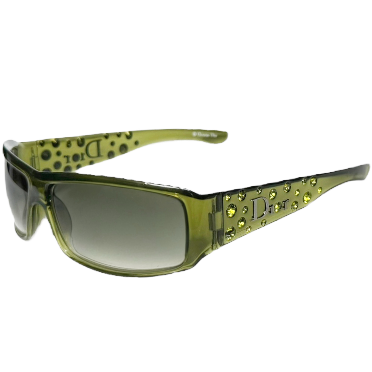 Vintage Dior Logo Crystal Sunglasses in Green | NITRYL