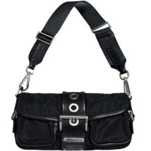 Vintage Prada Nylon Leather Shoulder Bag in Black / Silver | NITRYL