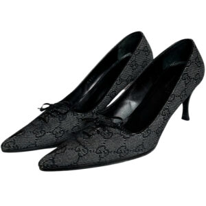 Vintage Gucci Monogram Bow Heels in Dark Grey / Black UK 4 | NITRYL