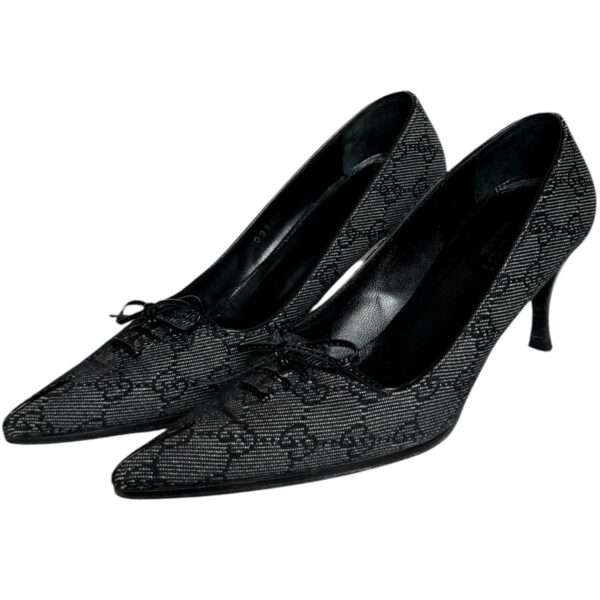 Vintage Gucci Monogram Bow Heels in Dark Grey / Black UK 4 | NITRYL