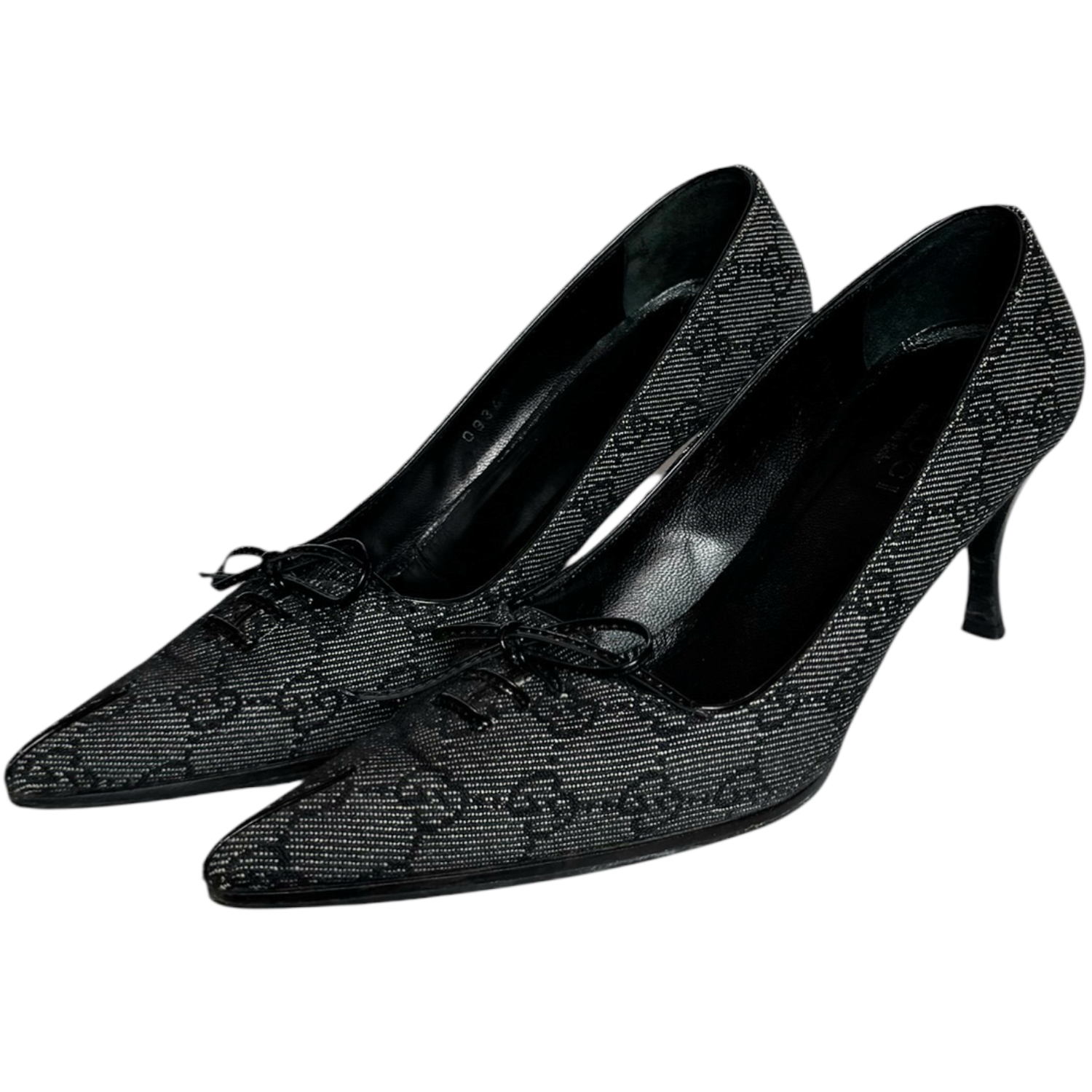 Vintage Gucci Monogram Bow Heels in Dark Grey / Black UK 4 | NITRYL