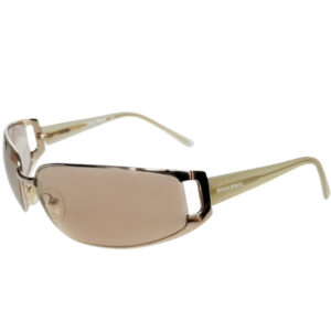 Vintage Miu Miu Logo Wraparound Sunglasses in Beige / Gold | NITRYL