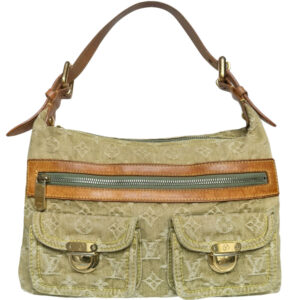 Vintage Louis Vuitton Monogram Denim Baggy Shoulder Bag in Khaki Green | NITRYL