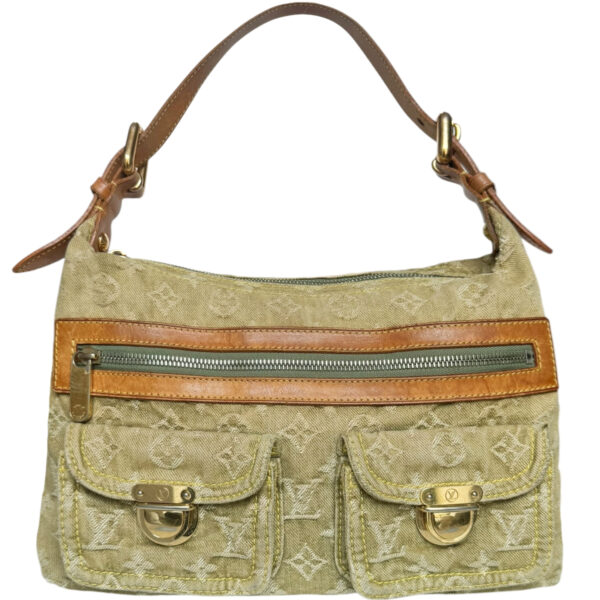 Vintage Louis Vuitton Monogram Denim Baggy Shoulder Bag in Khaki Green | NITRYL