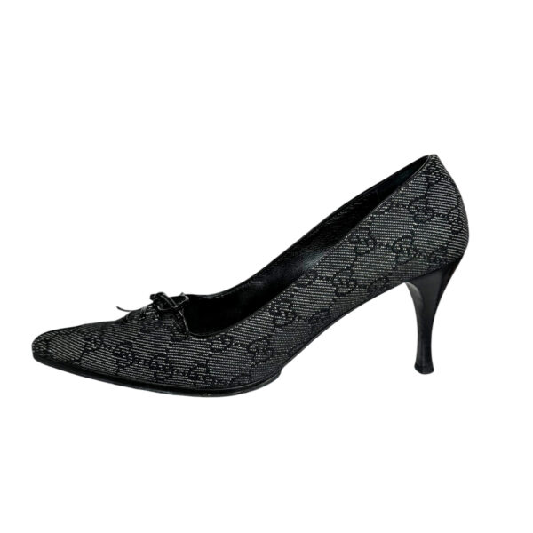 Gucci Monogram Bow Heels in Dark Grey / Black UK 4 - Image 2