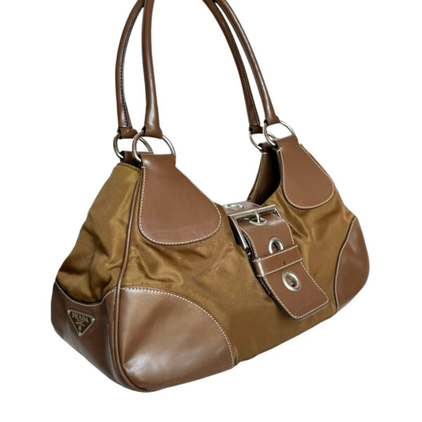 Prada Nylon Buckle Half Moon Hobo Shoulder Bag in Brown / Silver - Image 2