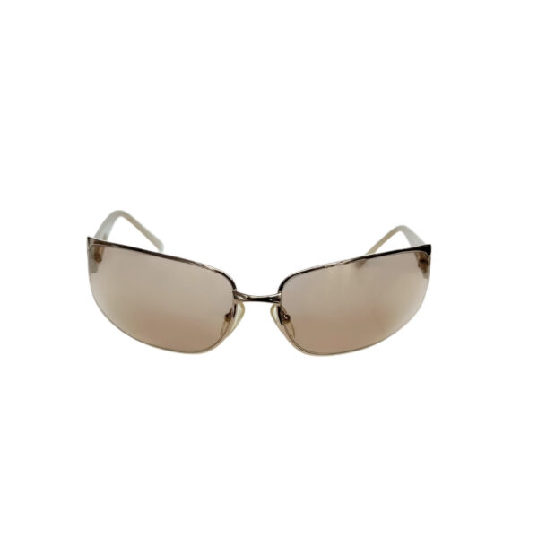 Miu Miu Logo Wraparound Sunglasses in Beige / Gold - Image 2