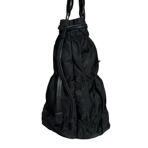Prada Nylon Ruched Hobo Shoulder Bag in Black / Gold - Image 3