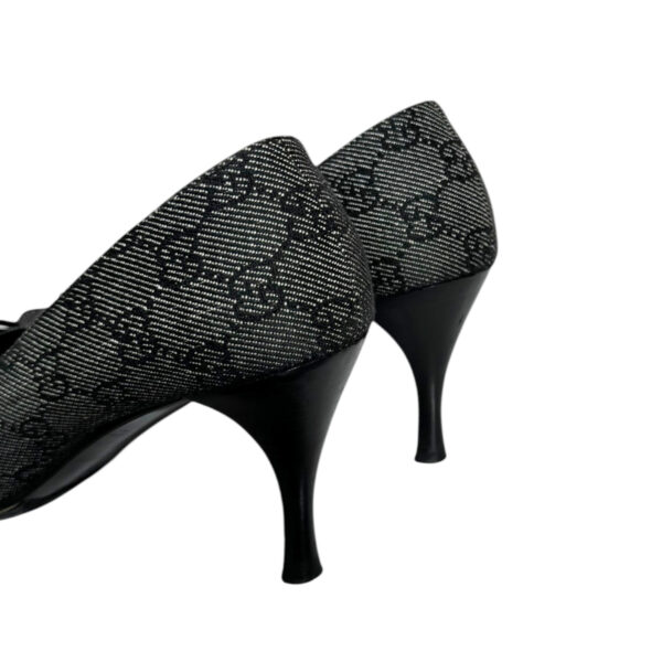 Gucci Monogram Bow Heels in Dark Grey / Black UK 4 - Image 3