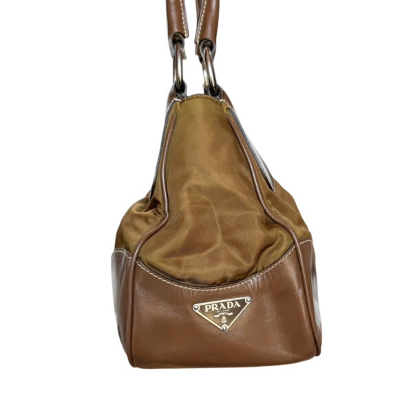 Prada Nylon Buckle Half Moon Hobo Shoulder Bag in Brown / Silver - Image 3