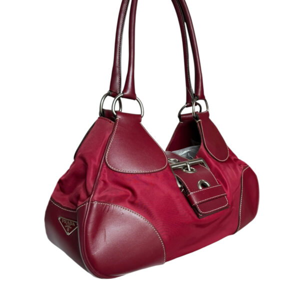 Prada Nylon Buckle Half Moon Hobo Shoulder Bag in Red / Maroon / Silver - Image 2