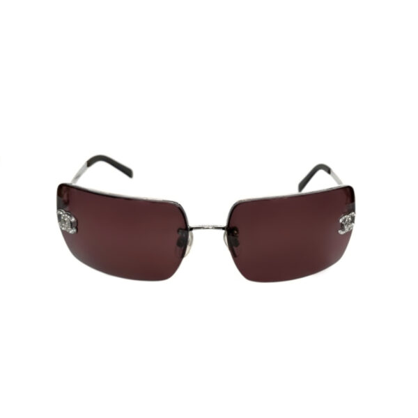 Chanel Diamante Logo Rimless Sunglasses in Burgundy / Silver - Image 2