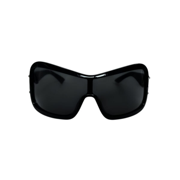 Miu Miu Logo Oversized Shield Sunglasses in Black / Silver - Image 2