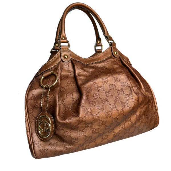 Gucci Monogram Leather Sukey Hobo Shoulder Bag in Metallic Bronze / Gold - Image 2