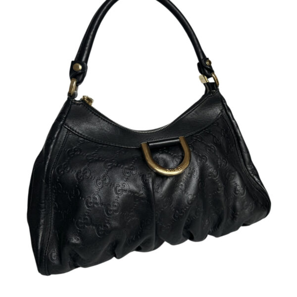 Gucci Monogram Leather D Ring Hobo Shoulder Bag in Black / Gold - Image 2